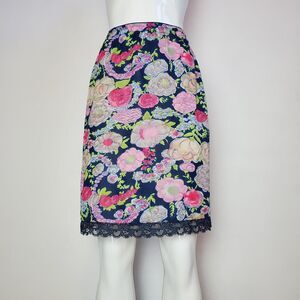 Vintage 60s Vassarette Navy Floral Slip Skirt